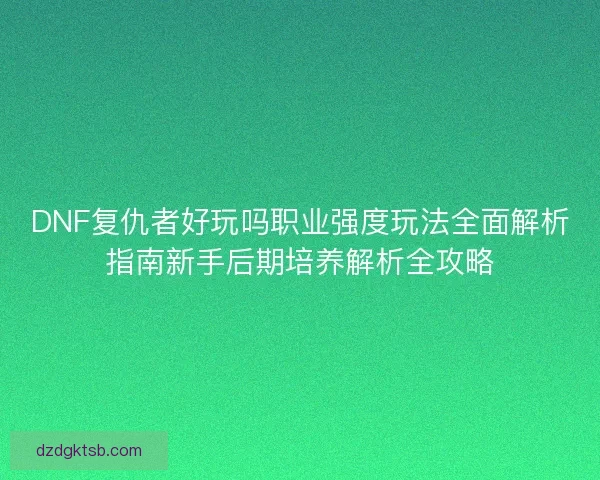 DNF复仇者好玩吗职业强度玩法全面解析指南新手后期培养解析全攻略