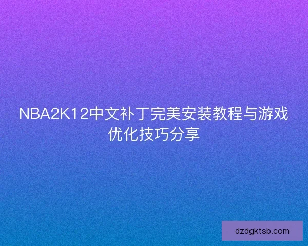NBA2K12中文补丁完美安装教程与游戏优化技巧分享